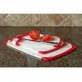 CC Boards 3-Piece Nonslip Cutting Board Set: Red and white plastic kitchen carving boards, each with juice groove and nonskid handle; dishwasher safe