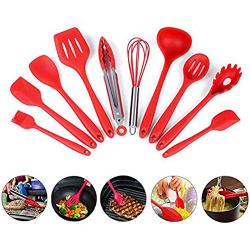 10pcs Non-Stick Kitchenware Silicone Heat Resistant Kitchen Cooking Utensils Baking Tool Cooking Tool Sets Xiaolanwelc (red)