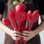 Silicone kitchenware 11 Pieces Red Silicone Cooking Utensils Kitchen Utensil Set Wooden Handles Cooking Tools For Nonstick Cookware Includes Tongs Pasta Fork Whisk And More Nonstick Heat Resistant Too