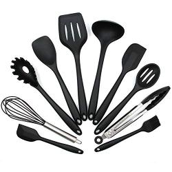 Duolvqi 10Pcs Non-Stick Kitchenware Silicone Heat Resistant Kitchen Cooking Utensils Baking Tool Cooking Tool Sets,Black