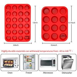 Silicone Muffin Pan Set - 12 Cups & 24 Cups Cupcake Pan with Free Cleaning Brush, Food Grade Silicone Baking Molds, BPA Free