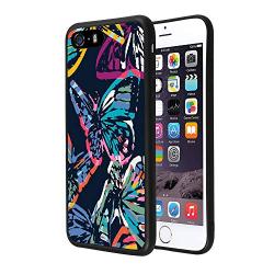 iPhone SE 5s 5 Case,Flexible Soft TPU Cover Shell,Slim Silicone Black Rubber Non-Slip Durable Design Protective Phone Case for iPhone SE 5s 5 -Butterfly