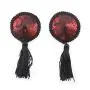 Sexy Round Satin+Silicone Nipple Cover Pasties Bra with Black Tassel Adult Female Sexy Toy