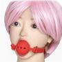 Leather mouth plug 3 hole silicone mouth ball sexy couple toys (small, red)