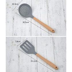 Elm handle non-stick soup spoon set of silicone kitchenware set of 5 high temperature cooking spoon shovel