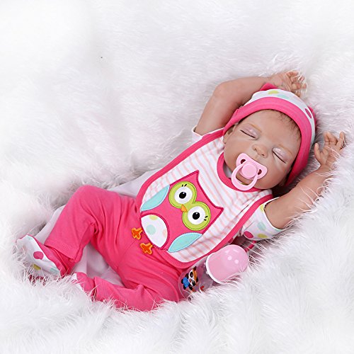 iCradle 23" 57cm Lifelike Sleeping Baby Girl Full Body Vinyl Silicone Simulation Reborn Dolls Realistic Looking Reborn Baby Doll Anatomically Correct Magnetic Mouth with Dummy