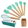 JYHYGS Kitchenware Set, Wooden Handle Silicone Kitchenware, Non-Stick Pan, Heat-Resistant Cooking Shovel Spoon, 8-Piece Set, Green