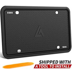 Aujen Silicone License Plate Frame Universal American Auto License Plate Holder, Black License Plate Frame Rust-Proof, Rattle-Proof, Weather-Proof