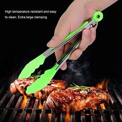 GLYNDA 2Pcs Stainless Steel Nylon Kitchen Tongs BBQ Tongs Utility Tong Cooking Heat Resistant Kitchen Accessories Green