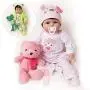 Yesteria Lifelike Reborn Baby Dolls Girl 2 Outfits Silicone Vinyl Cotton Body 22 Inches Pink Outfit with Toy Teddy Bear