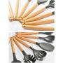 Silicone Cooking Utensil Kitchen Set - Silicone Kitchenware with Wooden Handle, Silicone Set Scraper Set - Non-stick Kitchen Tool Baking Cooking Set, 9-piece set A