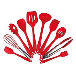 WSZZF311 Cooking Appliance Set Kitchenware Silicone Heat Resistant Kitchen Cooking Utensils Non-Stick Baking Tool Cooking Tool Sets (Red,Black,Green) 3Color 10 Pcs,Red