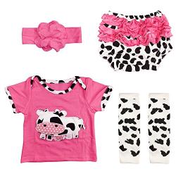 Reborn Baby Doll Outfits Accessories 4 Piece Set for 20"- 22" Newborn Girl Rose Red with Cow Patterns