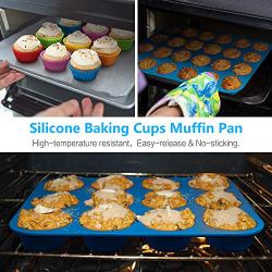 Bligli Muffin Cupcake Pan Set - Mini 24 Cups and Regular 12 Cups Muffin Tin, Nonstick BPA Free Best Food Grade Silicone Molds with Bonus 12 Silicone Baking Cups (Molds Set)