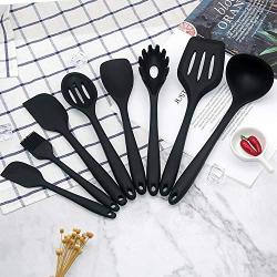 Silicone Kitchenware Kitchen Silicone Kitchenware Food Grade 8 Piece Nonstick Cookware Shovel Kit for cooking, baking and mixing, black