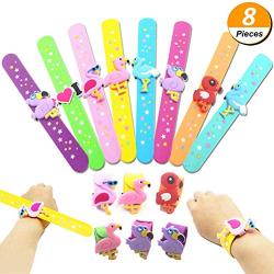 SUSHAFEN 8 Pcs Flamingo Slap Bracelets Cartoon Animal Silicone Wristbands Novelty Toy School Prize Gifts Kids Slap Bands Flamingo Party Supplies Kids Birthday Party Favors