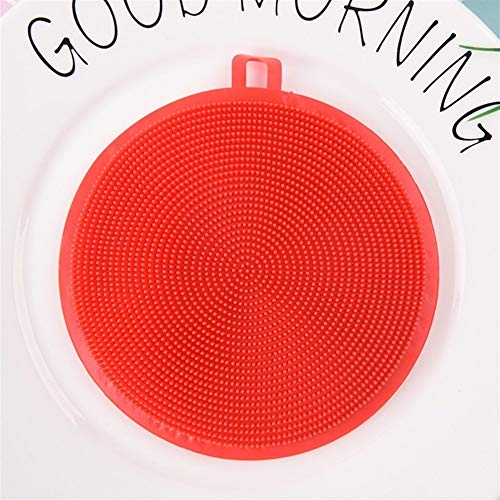 Cleaning Pads 1 Piece Cleaning Brush Dishwashing Sponge Silicone for Kitchen Fruit Vegetable Cutlery Kitchenware Brushes Kitchen Tools Scouring Sponge (Color : Red)