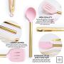 Pink & Gold Cooking Utensils with Stainless Steel Utensil Holder-Silicone Cooking Utensil Set: Gold Whisk,Gold Ladle,Pink Spatula,Gold & Pink Tongs,Pink & Gold Serving Spoon,Turner,Gold Utensil Holder