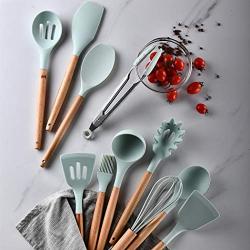 JunbosiKitchenware Storage Bucket Wooden Handle Silicone Kitchenware Set of 11 Nonstick Cookware Kitchenware Cooking Set