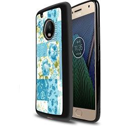 Moto G5 Case, Blue Flower Shock-Absorption TPU Rubber Bumper Moto G5 Case, Ultra Thin Slim Protective Cover for Moto G5-Black