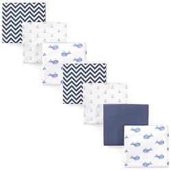 Hudson Baby Unisex Baby Cotton Flannel Receiving Blankets, 7-Pack, Blue Whale, One Size