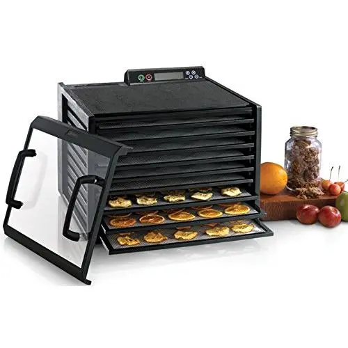 Excalibur 3948CDB 9-Tray Electric Food Dehydrator Clear Door for Viewing Progress Adjustable Thermostat 48-hour Timer Automatic Shut Off 15 Square Feet of Drying Space Made in USA, 9-Tray, Black