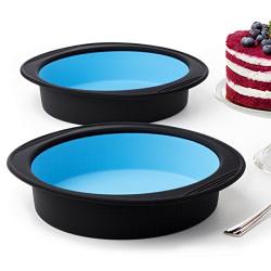 Pack of 2 Big Round Cake Pie Tart Black and Blue Silicone Mold Pans - Thick Silicone