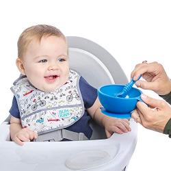 Bumkins Suction Silicone Baby Feeding Set, Bowl, Lid, Spoon, BPA-Free, First Feeding, Baby Led Weaning - Dark Blue