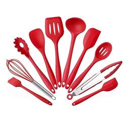Silicone Kitchenware 10 Piece Nonstick Cookware Set Kitchen Tools Baking Utensils,Red