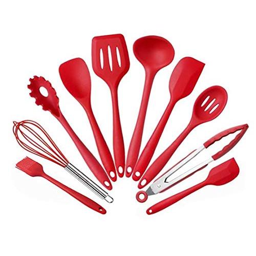 Silicone Kitchenware 10 Piece Nonstick Cookware Set Kitchen Tools Baking Utensils,Red