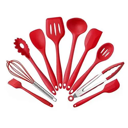 Silicone Kitchenware 10 Piece Nonstick Cookware Set Kitchen Tools Baking Utensils,Red