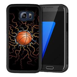 Samsung Galaxy S6 Case with Basketball Fire Pattern Whimsical Design Bumper Black Soft TPU and PC Protection Anti-Slippery &Fingerprint Case for Samsung Galaxy S6