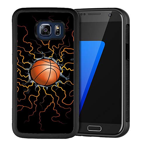 Samsung Galaxy S6 Case with Basketball Fire Pattern Whimsical Design Bumper Black Soft TPU and PC Protection Anti-Slippery &Fingerprint Case for Samsung Galaxy S6