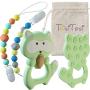 TosiTosi Baby Infant Raccoon Teething Chew Toy and 2 Pacifier Clips Set BPAFree Food Grade Silicone Teether - Unisex Durable Holder Clips with Colorful Beads - Storage Bag Included