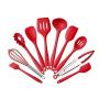 Mokpi 10 Piece Silicone Kitchen Utensils Set Heat Resistant Non-Stick Cooking Tools Professional Kitchenware (Red)