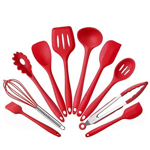 Cooking Tool Set Heat Resistant Silicone Kitchenware, Non-Stick Kitchen Baking Tools 10 Sets + 10 S Hooks - Black,Red
