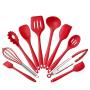 Cooking Tool Set Heat Resistant Silicone Kitchenware, Non-Stick Kitchen Baking Tools 10 Sets + 10 S Hooks - Black,Red