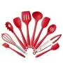 Cooking Tool Set Heat Resistant Silicone Kitchenware, Non-Stick Kitchen Baking Tools 10 Sets + 10 S Hooks - Black,Red