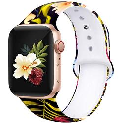 Kaome Floral Bands Compatible with Apple Watch 38mm 40mm 42mm 44mm, Soft Silicone Fadeless Pattern Printed Replacement Strap Bands for Women, Compatible with iWatch Series 5/4/3/2/1, S/M M/L