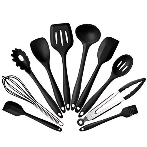 10pcs 5pcs Silicone Cooking Utensils Sets Heat Resistant Kitchenware Baking Utensils Kitchen Cooking Tools Set Accessories,10pcs Black