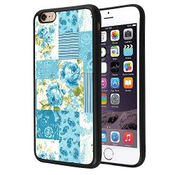 iPhone 6s 6 Case, Blue Flower Shock-Absorption TPU Rubber Bumper iPhone 6s 6 Case, Ultra Thin Slim Protective Cover for iPhone 6s 6-Black