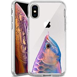 iPhone Xs Max Case, Soft TPU Slim-Fit Flexible Ultra-Thin Clear Case, Full-Body Rugged Bumper Print Arowana Case for iPhone Xs Max, Transparent
