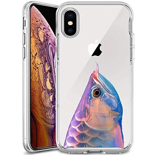 iPhone Xs Max Case, Soft TPU Slim-Fit Flexible Ultra-Thin Clear Case, Full-Body Rugged Bumper Print Arowana Case for iPhone Xs Max, Transparent