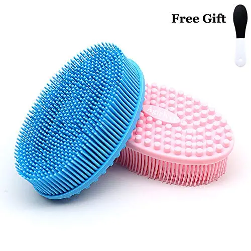 Agirlvct 2 Pack Silicone Loofah Body Scrubber,Soft Bath Brush Loofa Back Scrubber Wash Face for Shower Massaging Spa Gym Birthday Gift for Baby Kids Wife Men Women Family (Blue &Pink)