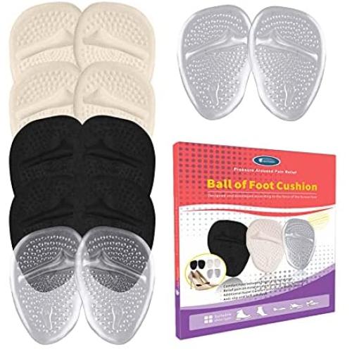 Ball of Foot Cushions High Heels for Women, Soft Gel Insoles Metatarsal Pads Forefoot Heel Cushion Inserts Relieves Pain and Discomfort Forefoot Cushioning for Mortons Neuroma Pain Relief 6 Pair