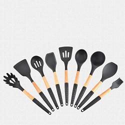 SKYyao Kitchen utensil set Wooden Handle Silicone Kitchenware 9-piece set non-stick spatula spoon set silicone