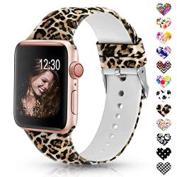 Sunnywoo Leopard Bands Compatible with Apple Watch Band 38mm/40mm/42mm/44mm, Soft Silicone Fadeless Pattern Printed Replacement Sport Bands for iWacth Series 4/3/2/1, S/M M/L for Women/Men