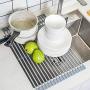 wuchenmin 2Pcs Roll Up Dish Drying Rack, Silicon Coated, Stainless Steel, Round and Square, Solid Rods, Draining, Trivet, Heat Resistant Mat Task, Kitchen.