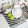wuchenmin 2Pcs Roll Up Dish Drying Rack, Silicon Coated, Stainless Steel, Round and Square, Solid Rods, Draining, Trivet, Heat Resistant Mat Task, Kitchen.