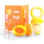 NatureBond Baby Food Feeder/Fruit Feeder Pacifier (2 Pack) - Infant Teething Toy Teether in Appetite Stimulating Colors | Bonus Includes All Sizes Silicone Sacs (Sunshine Orange and Lemonade Yellow)